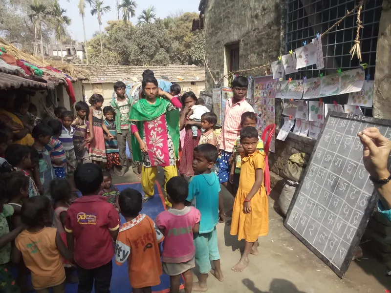 Outdoor lesson in a brick kiln area
