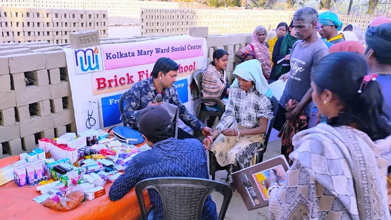 Health camp at a brick kiln school